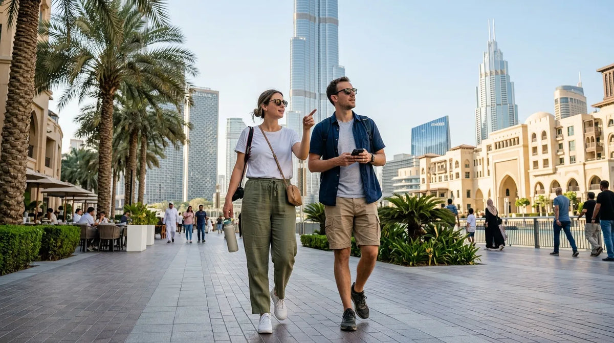 Tourists in Comfortable Outfits in Dubai