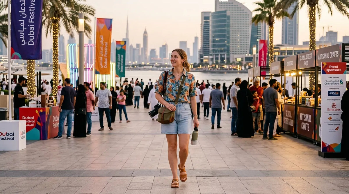 Tourist in Western outfit in Dubai Festival