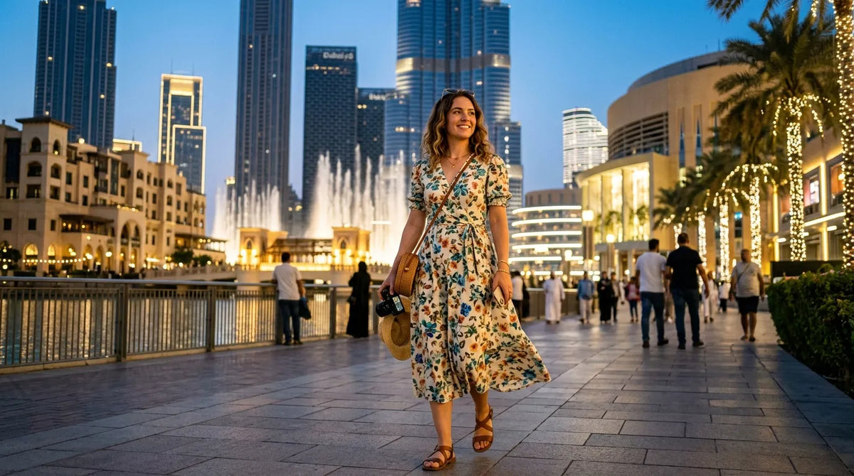 Tourist in midi dress in dubai