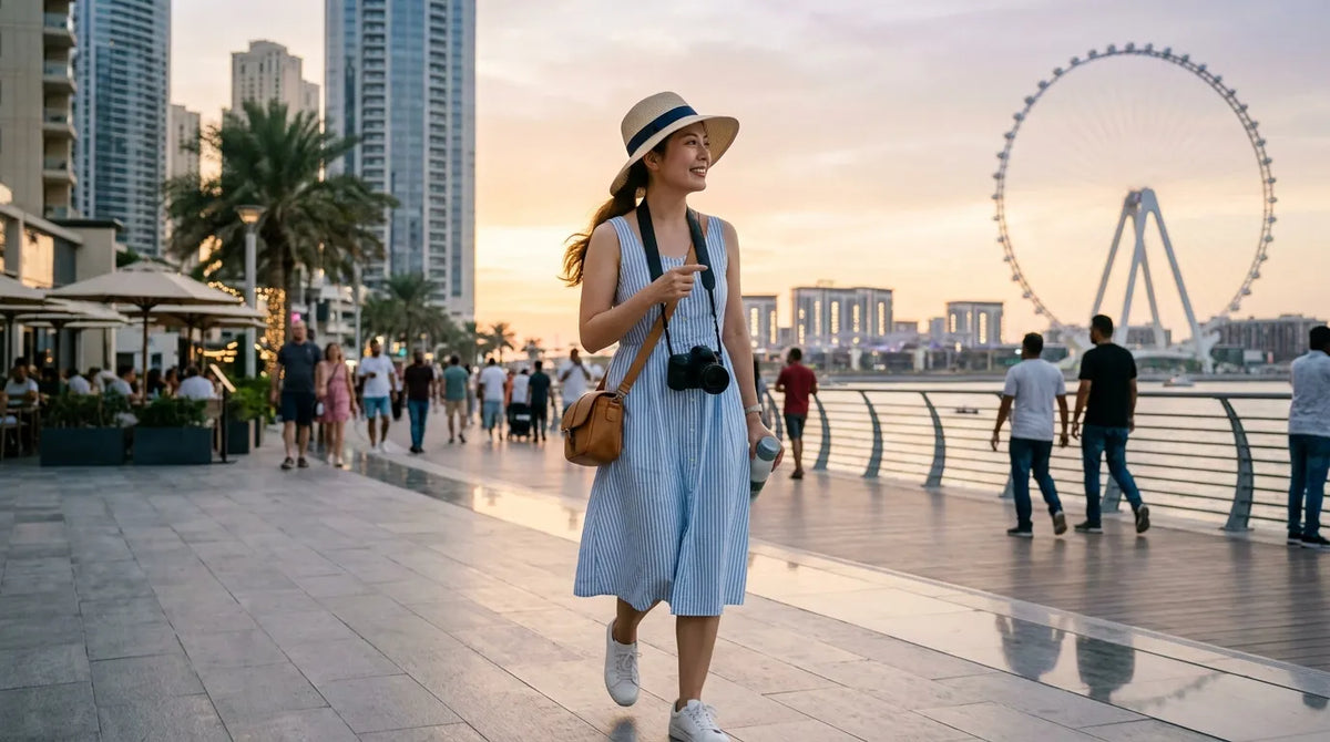 Tourist in midi dress in dubai