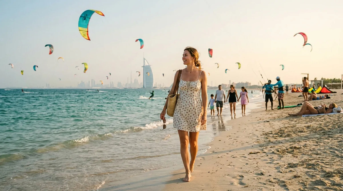 Tourist in mini dress at kite beach