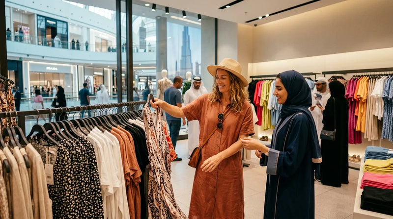 A women buying Western clothes in Dubai Mall