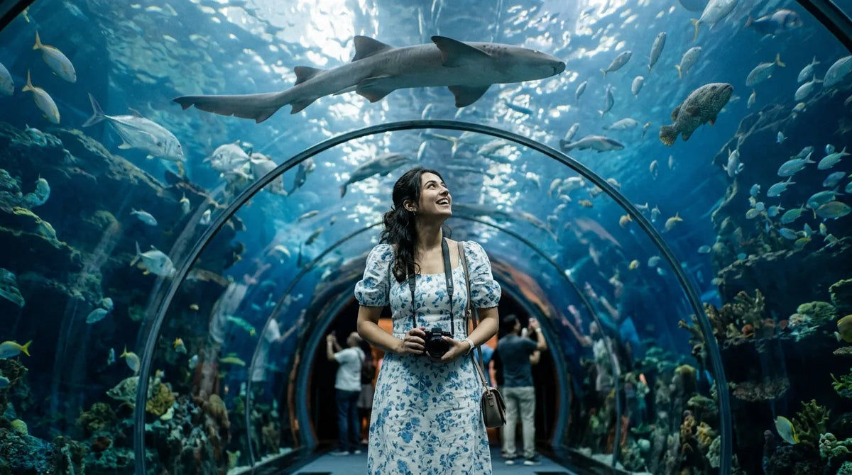 Tourist in Dubai Auarium in Western Dress