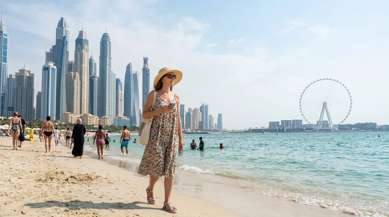 Tourist in Western Dress at JBR Beach Dubai