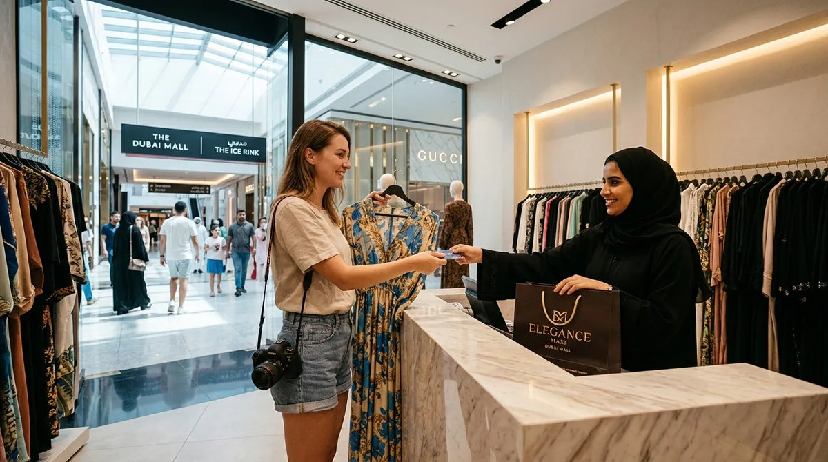 tourist buying maxi dress in dubai