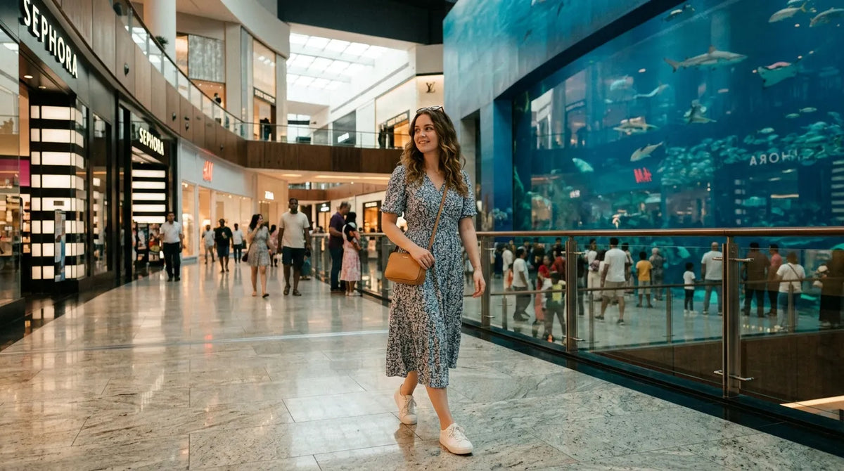 tourist in midi dress in dubai