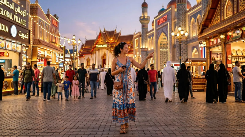 tourist in maxi dress in global village dubai