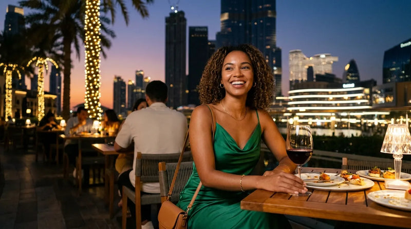 tourist in Cowl Neck Midi Dress at dubai date
