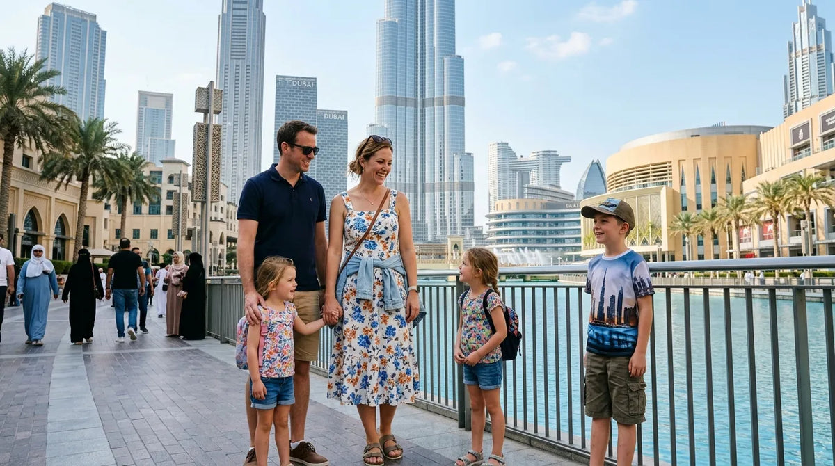 Tourist in western dress in dubai on family trip