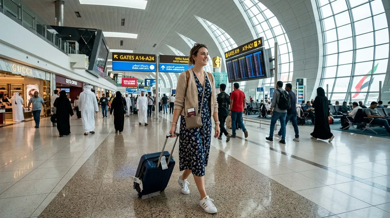 Tourist in western dress in dubai airport