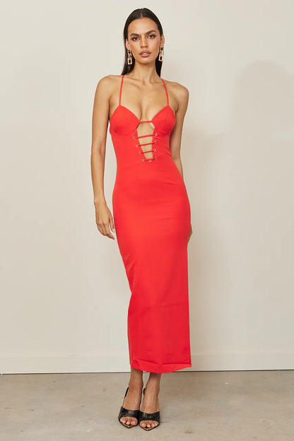 RUNAWAY THE LABEL FIRE MIDI DRESS